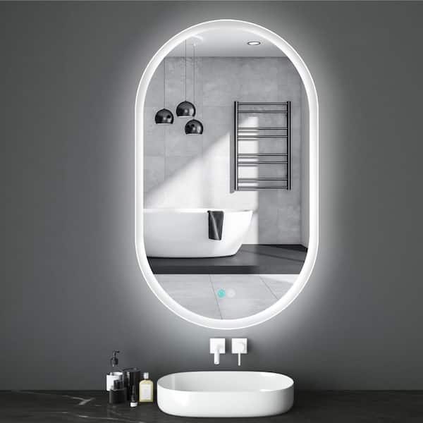 Ode 24 in. W x 40 in. H Oval Frameless Wall Lighted LED Bathroom Vanity Mirror with Anti-Fog Dimmable Memory Function