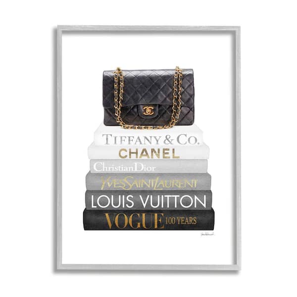Stupell Industries "Black Glam Purse Chic Modern Bookstack" by Amanda Greenwood Framed Abstract Wall Art Print 16 in. x 20 in.