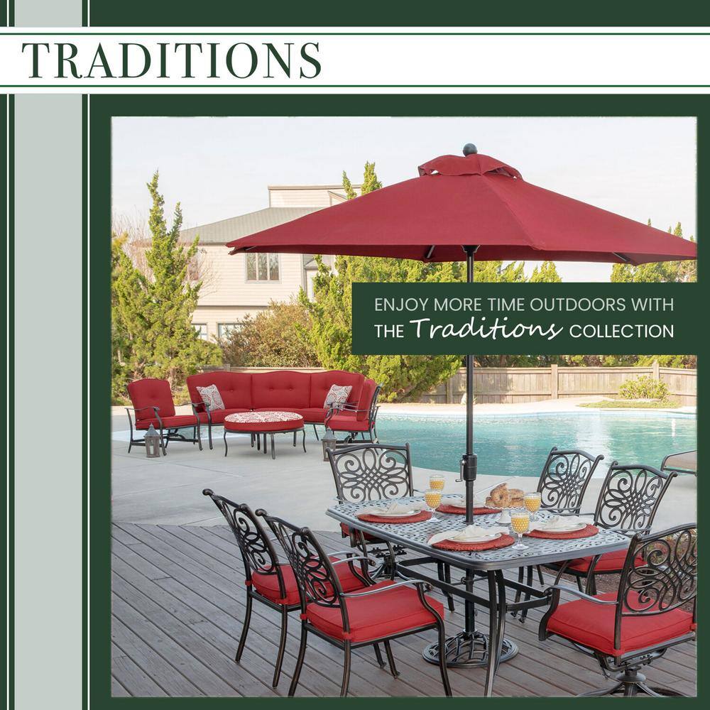 Hanover Traditions 9-Piece Blue Cushion Aluminum Outdoor Dining Set