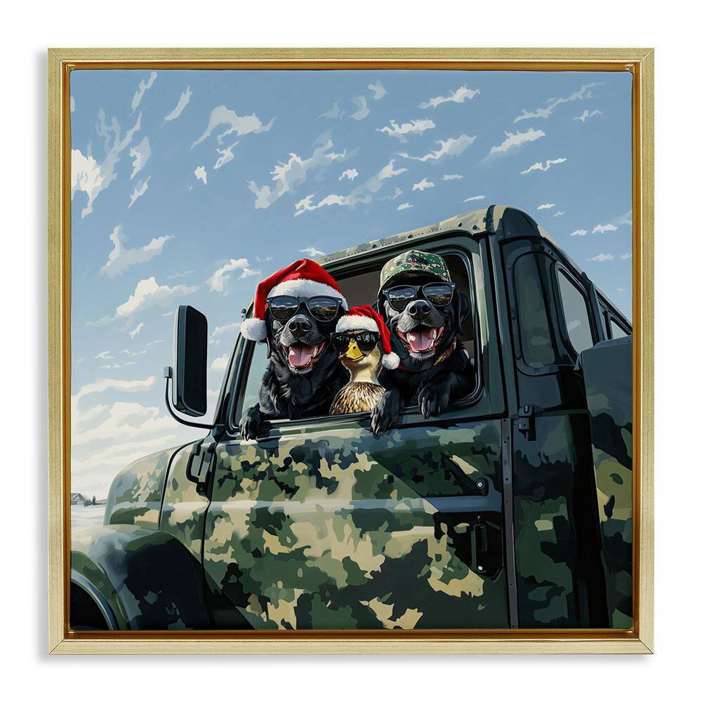 Santa Dogs and Duck by Jim Baldwin 1-Piece Gold Floater Frame Graphic Religious Art Print 25 in. x 25 in. price history on PriceWatchPro