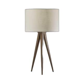 26.25 in. Brown and White 1-Light 1-Way (On/Off) Tripod Floor Lamp for Living Room with Cotton Round Shade