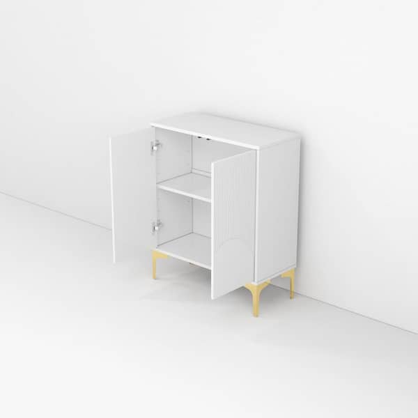 aisword White Fluted Wood 31.7 in. Buffet Sideboard Cabinet with 2 DoorsandAdjustable Shelf, Set of 2
