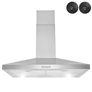 with Carbon Filters Range hood Aluminum Mesh Filters Ducted/Ductless Convertible Push Button 30 inch Wall Mount Range Hood 450CFM Stainless Steel Stove Vent Hood with 3 Speed Exhaust Fan 