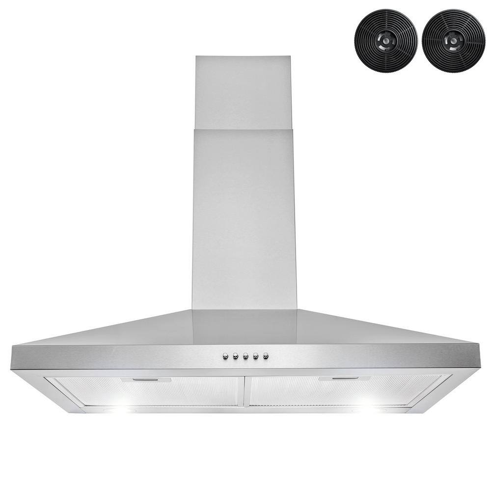 Golden Vantage 30 in.217 CFM Convertible Wall Mount Range Hood in Stainless Steel with LEDs, Push Control and Carbon Filters, Silver