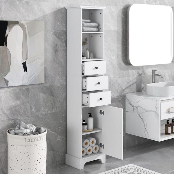 Gwen White Wood 68.3 in. Bathroom Storage Cabinet with 3 Drawers and Adjustable Shelves