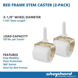 2-1/8 in. White Plastic and Gold Steel Bed Frame Swivel Stem Caster with Sockets and 125 lb. Load Rating (2-Pack)