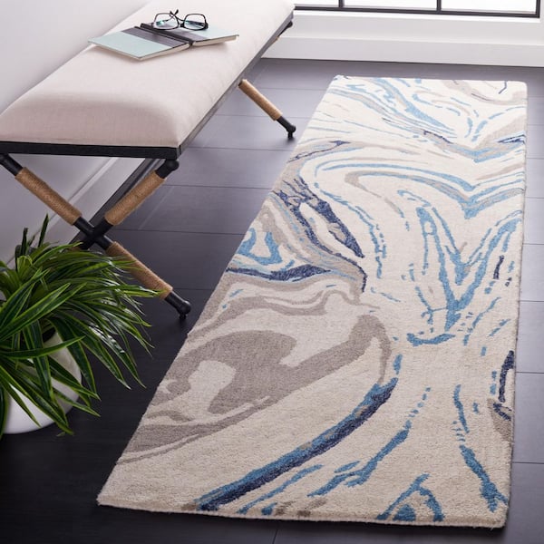 Soho 2 ft. x 8 ft. Gray/Blue Marble Runner Rug