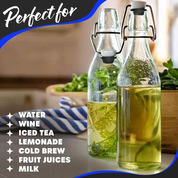 Nevlers 12-Pack 17 oz. Round Glass Bottles with Swing Top Stoppers, Bottle Brush, Funnel, and Gold Glass Marker