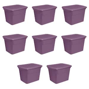 Lidded Stackable 18 Gal. Storage Tote Container, Purple, 8-Pack