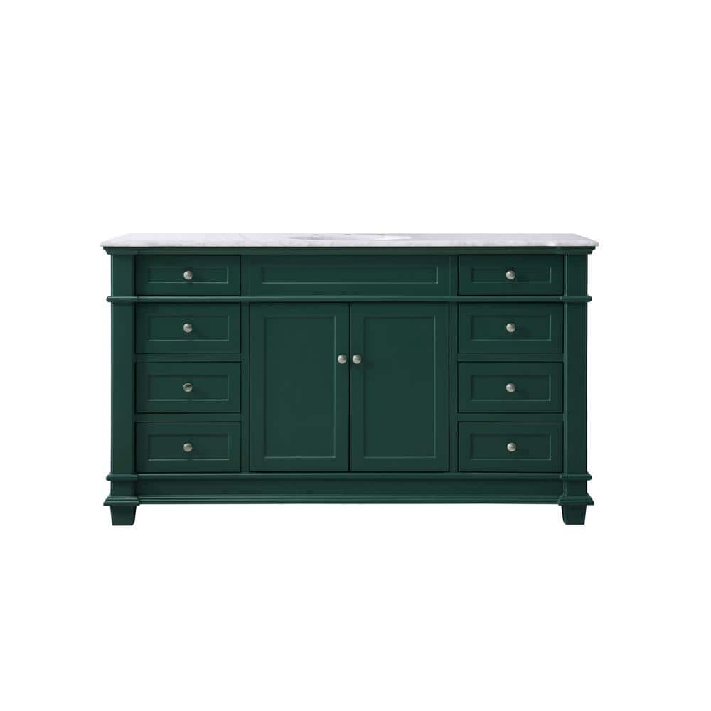 Simply Living 60 in. Single Bathroom Vanity in Green with Marble Vanity Top
