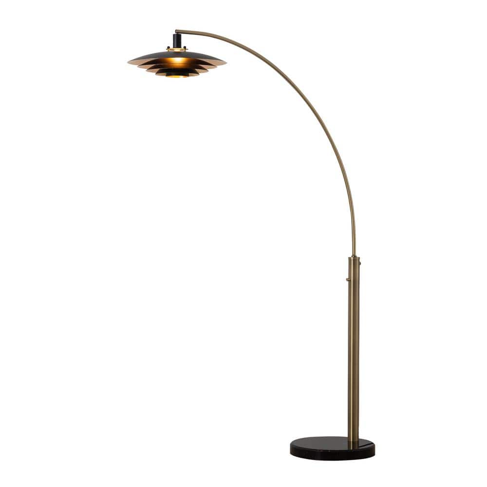 Rancho Mirage 83" Weathered Brass and Black Arc Floor Lamp