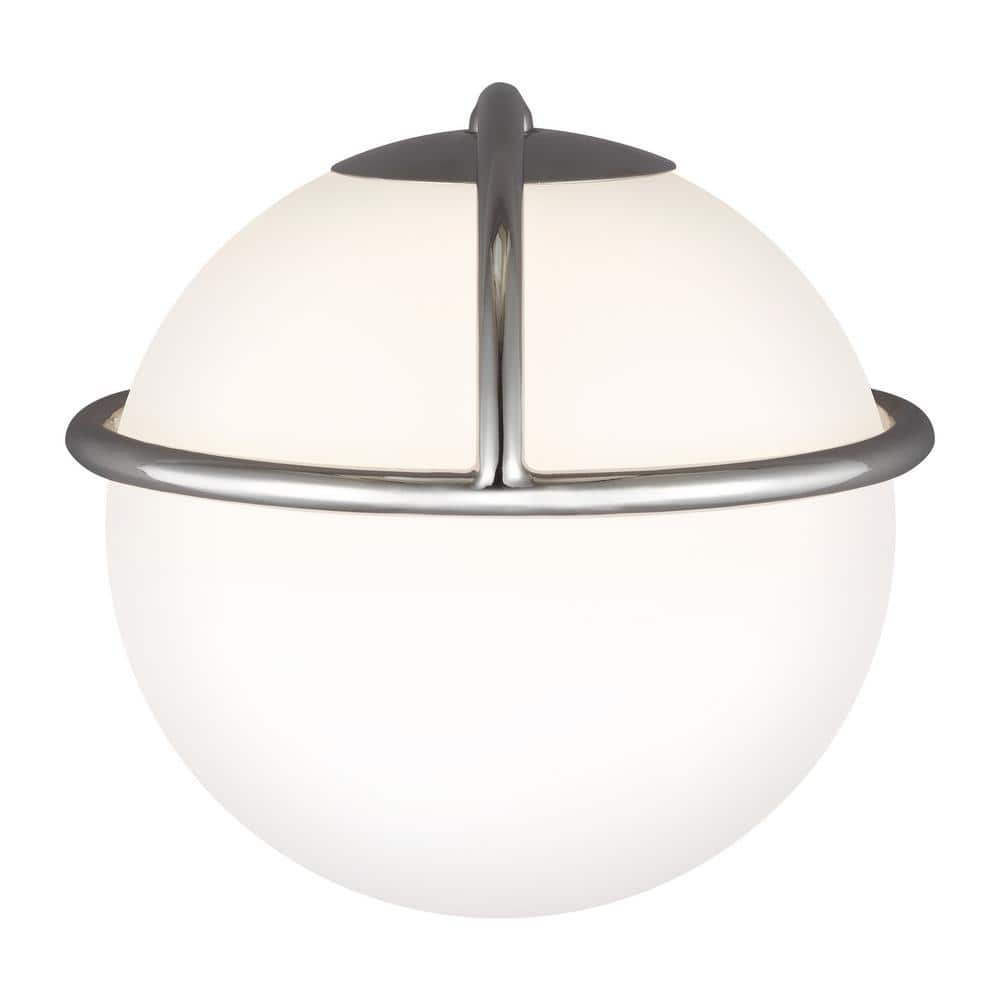 Ellen Crafted Polished Nickel 1-Light Wall Sconce with White Opal Glass