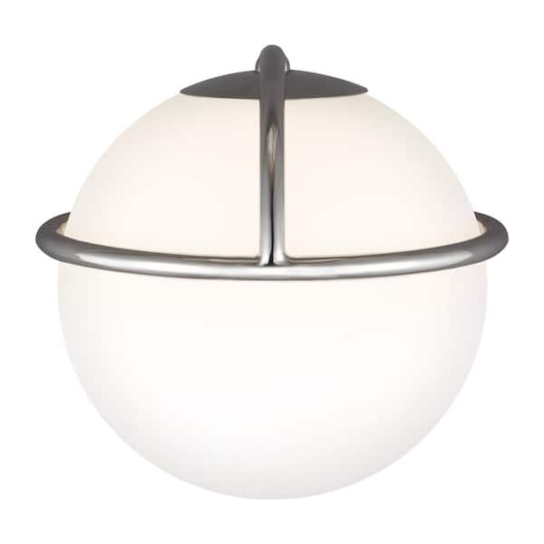 Apollo 7.125 in. W 1-Light Polished Nickel Wall Sconce with White Orb Shade