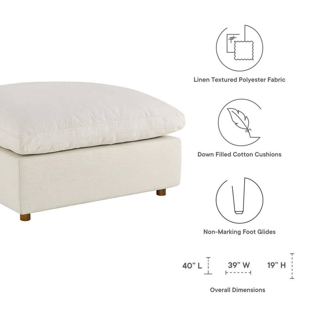 Commix Plush Light Beige Overstuffed Ottoman with Linen Texture