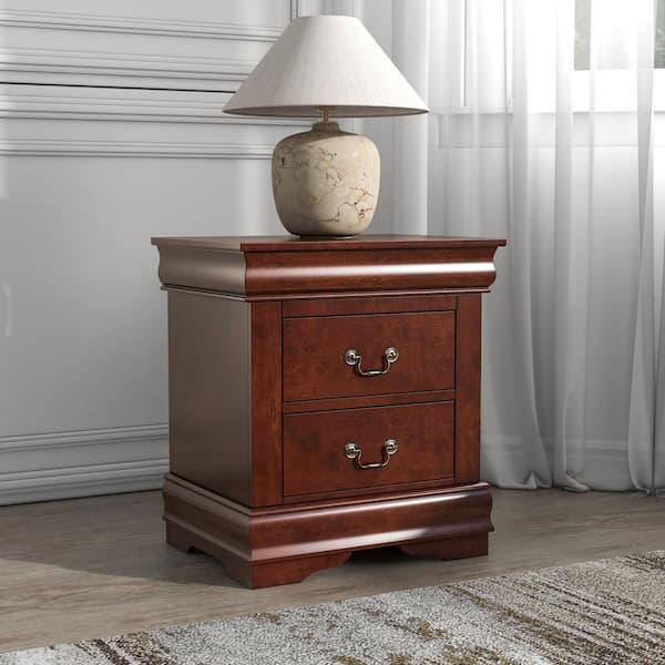 Furniture of America Alarcon 2-Drawer Cherry Nightstand (23.75 in. H x 21.63 in. W x 15.75 in. D)