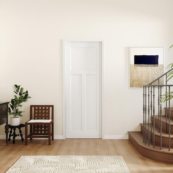 30 in. x 80 in. T Shaped, 3-Panel MDF, White Primed Wood, Pre-Finished Door Panel Interior Door Slab