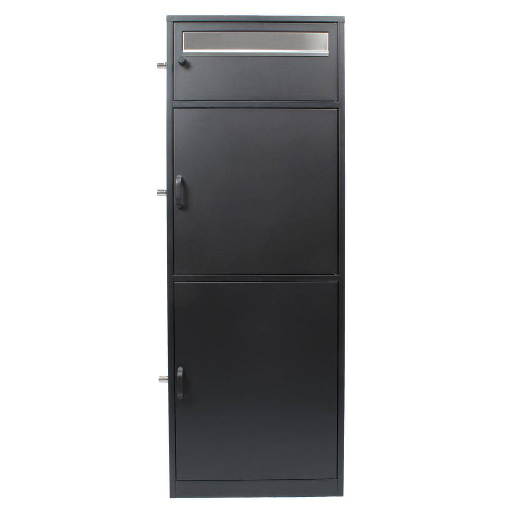 Black Steel Multi-Chambered Mail and Parcel Box with Key Lock
