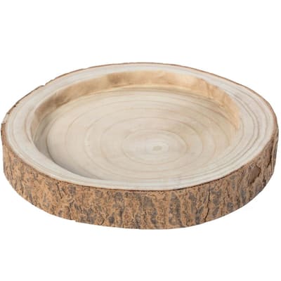 12 Dia in. Beige/ Cream Wood Tree Bark Indented Display Tray Serving Plate Platter Charger