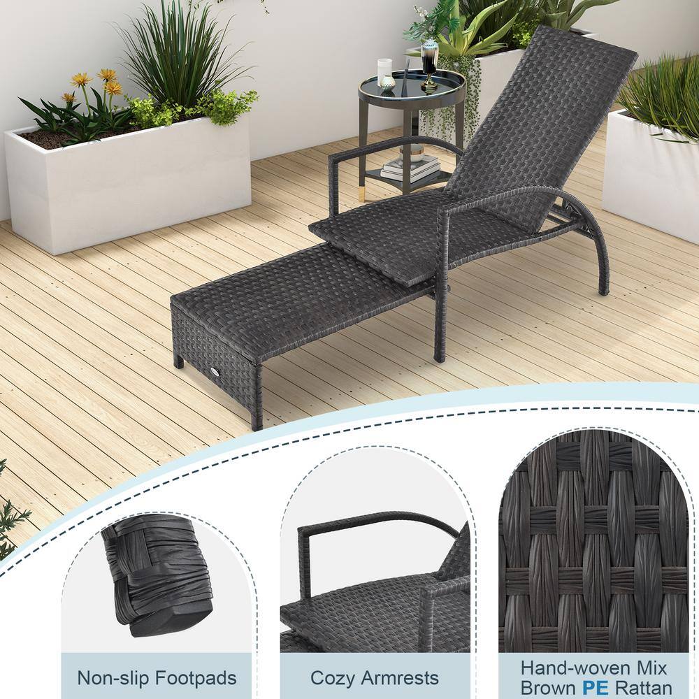 Mixed Brown PE Rattan Outdoor Chaise Lounge with Adjustable Backrest