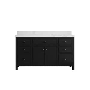 Sonoma 60 in. W x 22 in.D x 36 in. H Single Sink Bath Vanity in Black with 2 in. Calacatta Nuvo Top