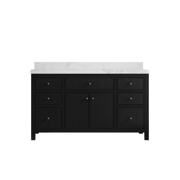 Willow Collections Sonoma 60 in. W x 22 in.D x 36 in. H Single Sink Bath Vanity in Black with 2 in. Calacatta Nuvo Top
