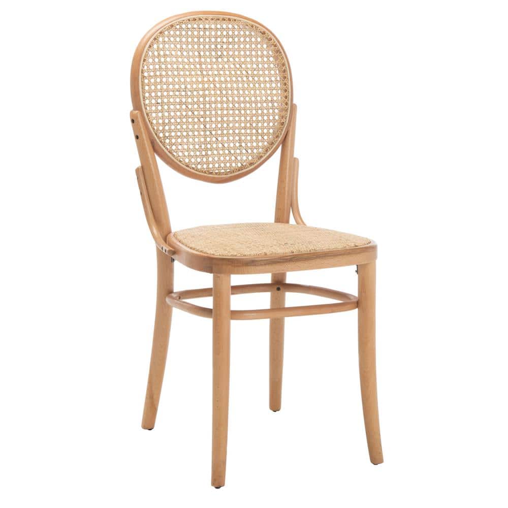 Elegant Transitional Natural Cane and Wood Side Chair
