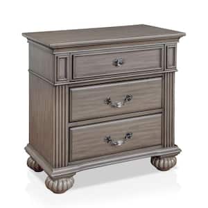 Recus Gray and Brass and Clear 3 Drawer 29 in. W Nightstand
