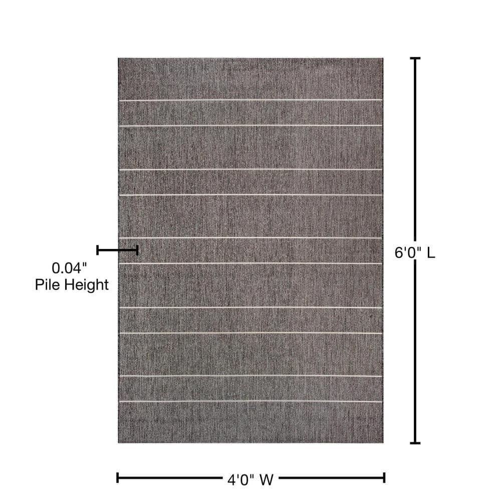 Alaina 4' x 6' Gray Striped Synthetic Outdoor Rug