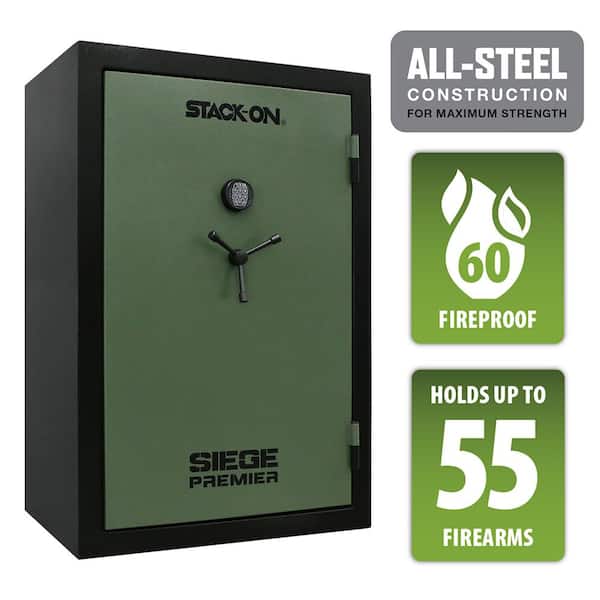 STACK-ON Siege Premier 55-Gun Fire and Waterproof Safe, Electronic Lock Black and Hunter Green, Gun Safe