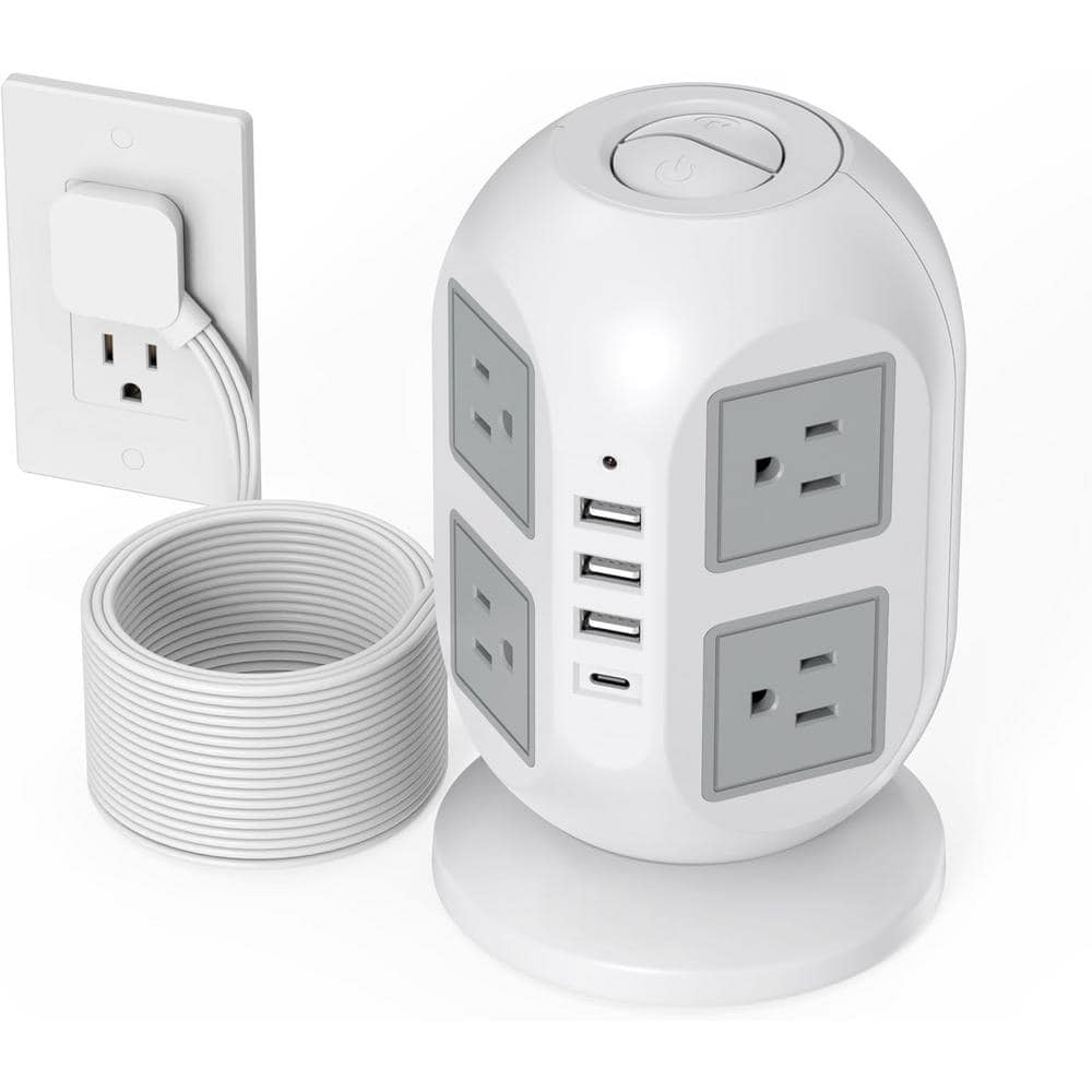 15 ft. Cord 8-AC Outlets Surge Protector Power Strip Tower with 3 USB-A and