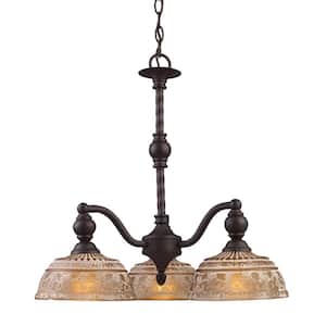Norwich 3-Light Oiled Bronze Chandelier With Amber Glass Shades