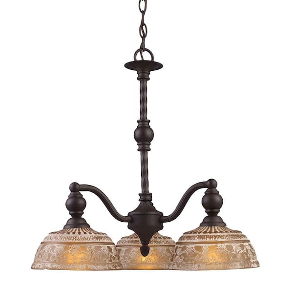 Titan Lighting Norwich 3-Light Oiled Bronze Chandelier With Amber Glass Shades