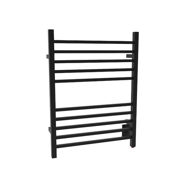 Radiant Square 10-Bar Combo Plug-in and Hardwired Electric Towel Warmer in Matte Black