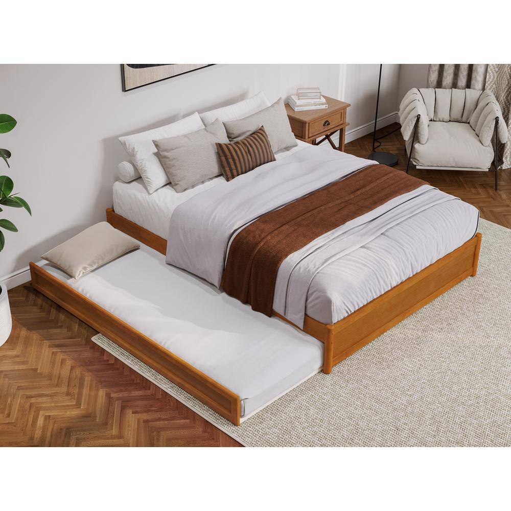 Barcelona Light Toffee Queen Wood Panel Platform Bed with Twin XL Trundle