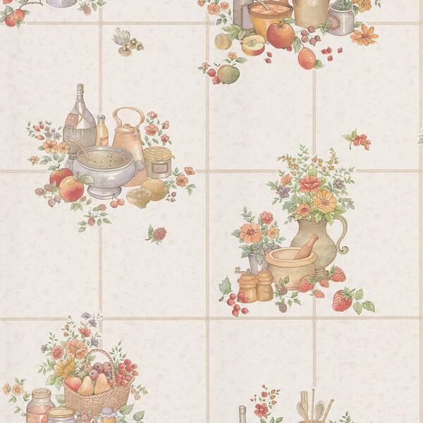 Brewster 56.4 sq. ft. Pajer Mauve Vintage Fruit Tile Wallpaper