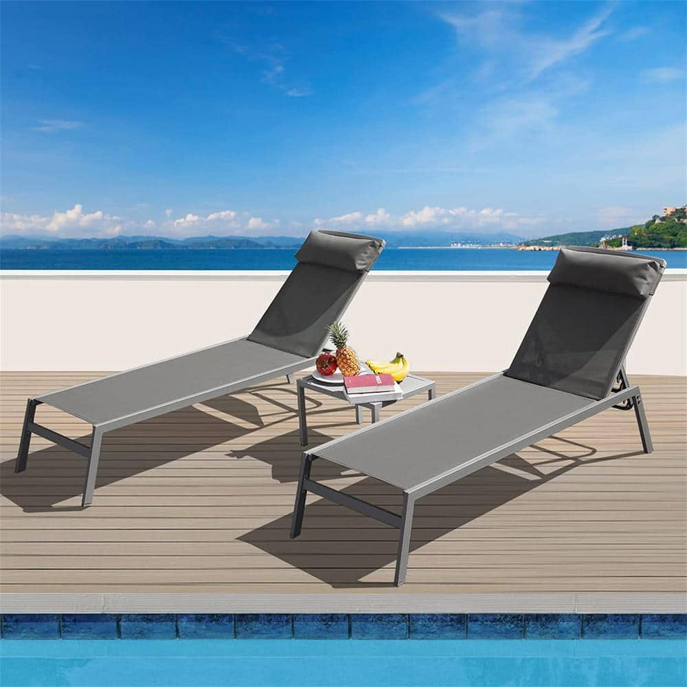 Clihome 3-Pieces Aluminum Lounge Chairs w/5 Adjustable Positions ...