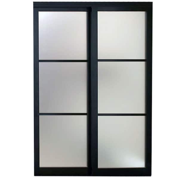 Contractors Wardrobe 60 in. x 81 in. Eclipse 3-Lite Bronze Aluminum Frame Mystique Glass Interior Sliding Closet Door