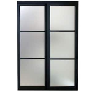 72 in. x 81 in. Eclipse 3-Lite Bronze Aluminum Frame Mystique Glass Interior Sliding Closet Door