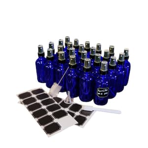 4 oz. Glass Spray Bottles with Funnel, Brush, Marker and Labels - Blue (Pack of 24)