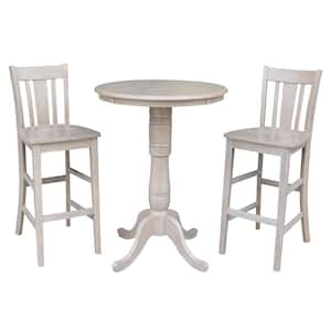 3-Piece Set Weathered Taupe Gray Bar height Pedestal Table and 2 San Remo Armless Bar Stools