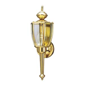1-Light Polished Brass Outdoor Wall Mount Coach Light Sconce