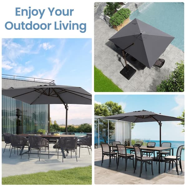 9 ft. x 12 ft. Aluminum Large Outdoor 360° Rotation Cantilever Patio Umbrella in Dark Gray with 350 lbs. Base
