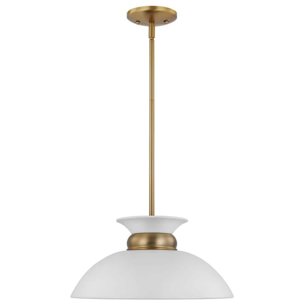 Perkins Matte White & Burnished Brass 15" Modern Bowl Pendant
