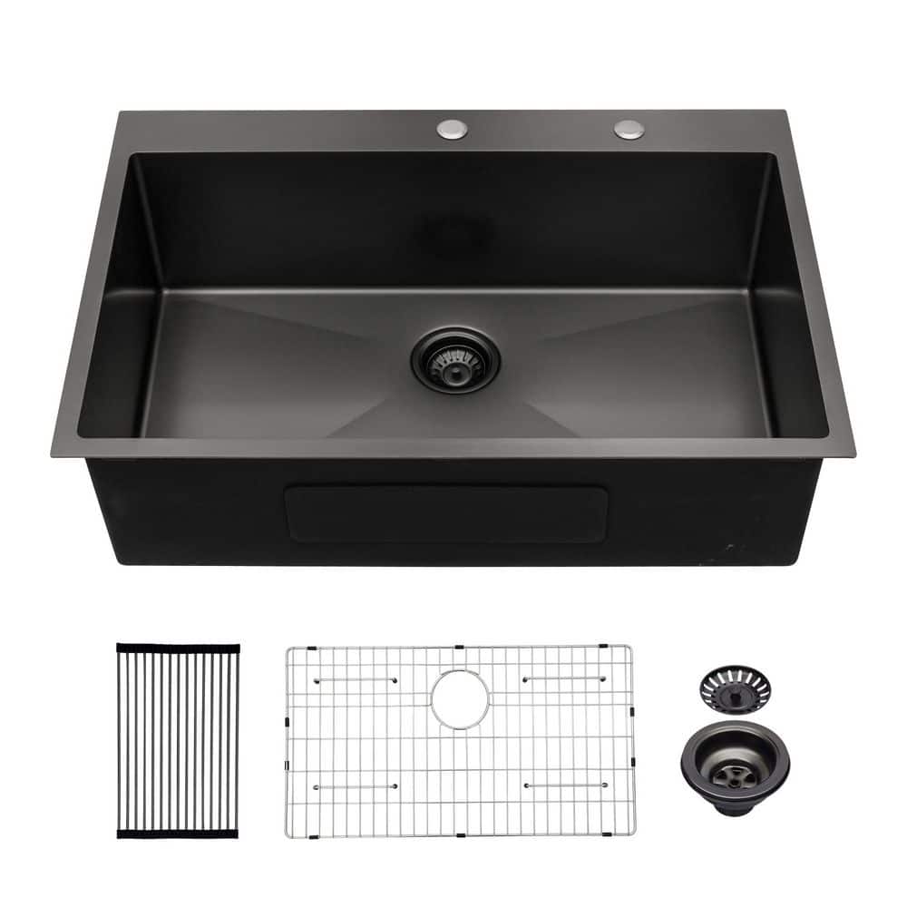 30 in. L x 22 in. W Drop-in Single Bowl 16-Gauge Stainless Steel Kitchen Sink in Gunmetal Black price history on PriceWatchPro
