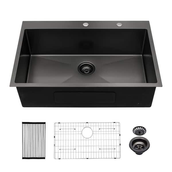 RAINLEX 30 in. L x 22 in. W Drop-in Single Bowl 16-Gauge Stainless Steel Kitchen Sink in Gunmetal Black