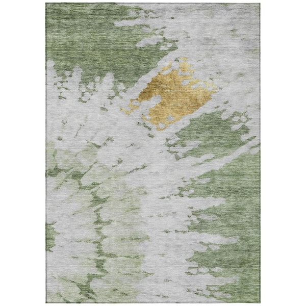Artichoke Green, Olive Green 9 ft. x 12 ft. Woven Abstract Polyester Rectangle Indoor / Outdoor Area Rug