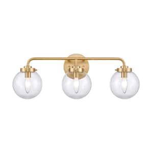 Cedar 3-Light Brushed Gold Modern/Contemporary Vanity Light with Glass Shades
