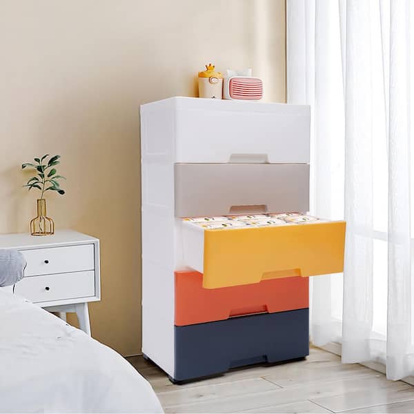 Plastic Drawers Storage Cabinet Dresser Bedside Table Stackable