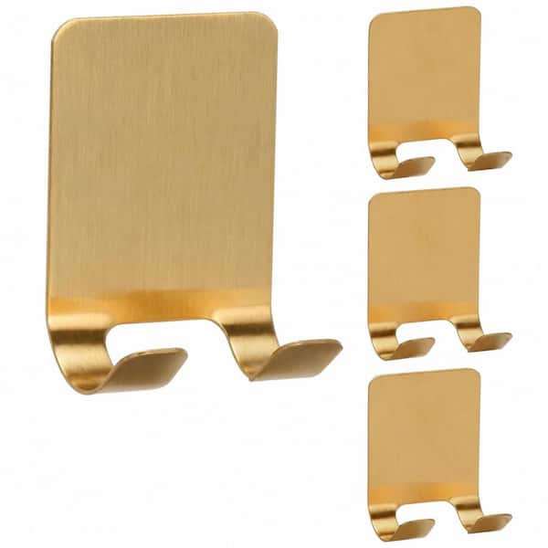 Self Adhesive Double Hook Razor Holder in Brushed Gold for Bathroom Shower Waterproof Utility Bath Accessory 4 Pack