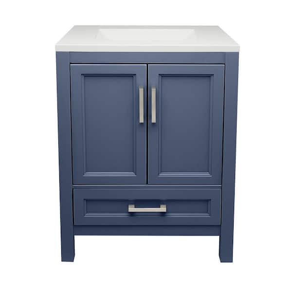 Ella Nevado 25 in. W x 19 in. D x 36 in. H Bath Vanity in Navy Blue with White Cultured Marble Top Single Hole